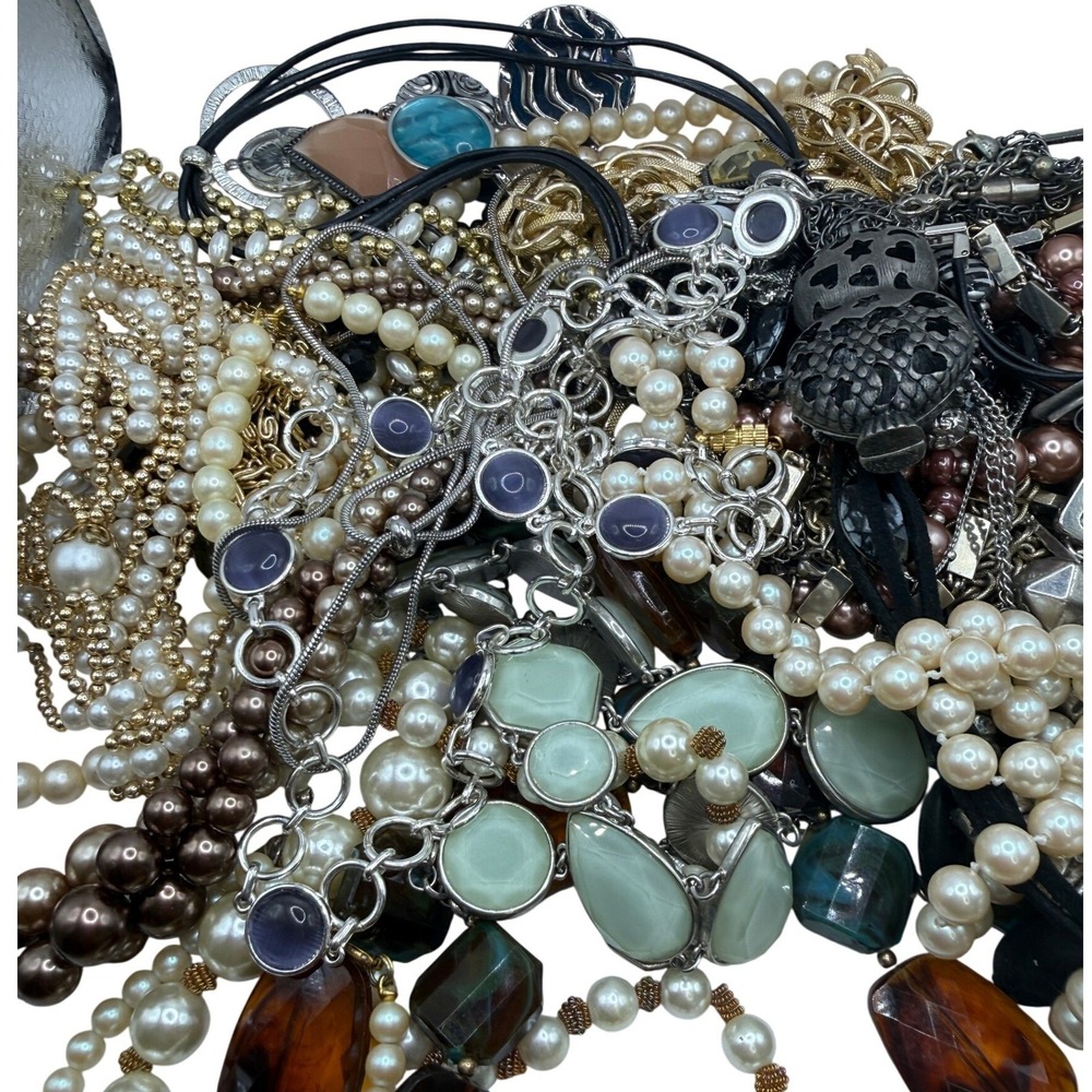 Mixed Metal Faux Pearl Resin Necklace Lot 5 Mystery Necklaces Retro Boho Style